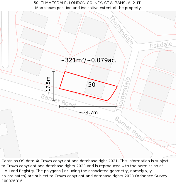 50, THAMESDALE, LONDON COLNEY, ST ALBANS, AL2 1TL: Plot and title map