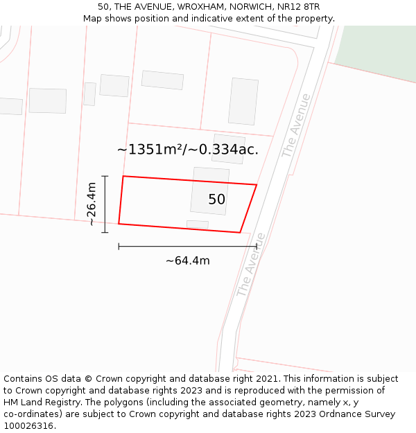50, THE AVENUE, WROXHAM, NORWICH, NR12 8TR: Plot and title map