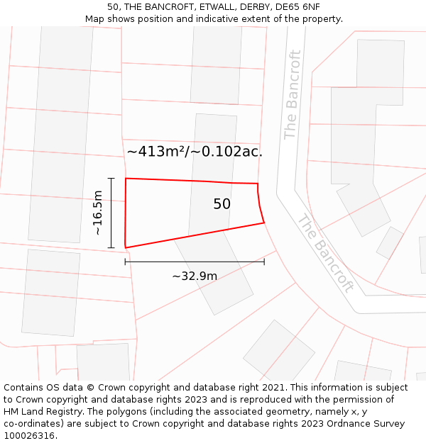 50, THE BANCROFT, ETWALL, DERBY, DE65 6NF: Plot and title map