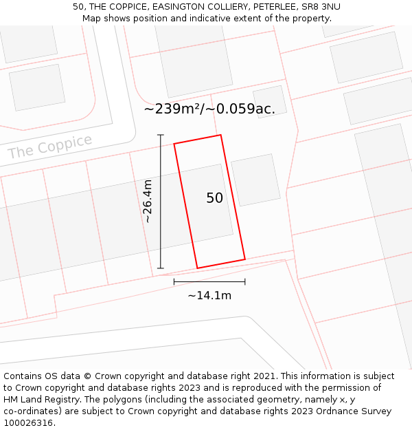 50, THE COPPICE, EASINGTON COLLIERY, PETERLEE, SR8 3NU: Plot and title map