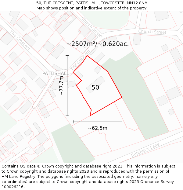 50, THE CRESCENT, PATTISHALL, TOWCESTER, NN12 8NA: Plot and title map
