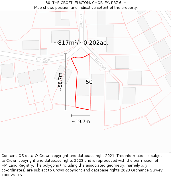50, THE CROFT, EUXTON, CHORLEY, PR7 6LH: Plot and title map
