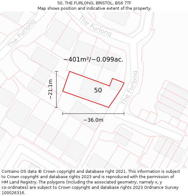 50, THE FURLONG, BRISTOL, BS6 7TF: Plot and title map