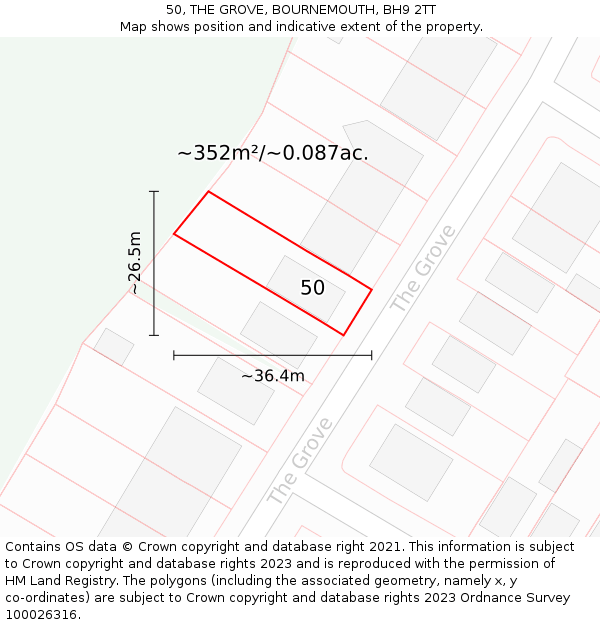 50, THE GROVE, BOURNEMOUTH, BH9 2TT: Plot and title map