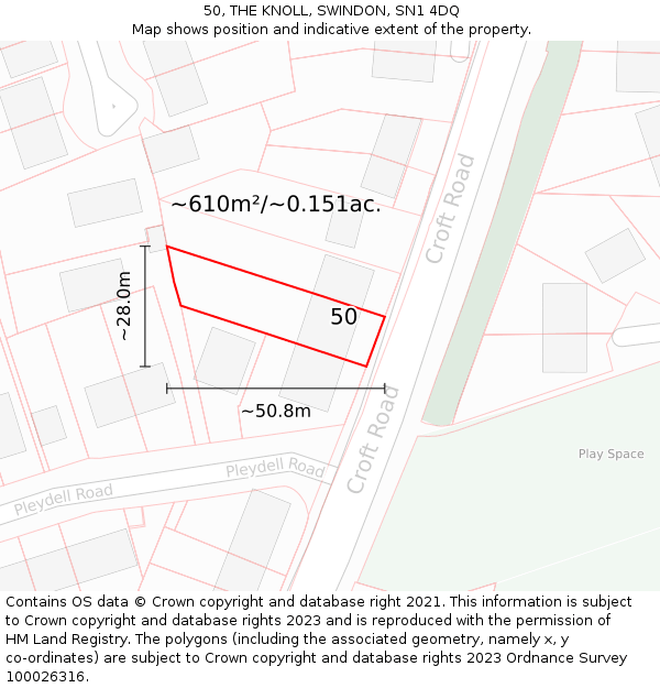 50, THE KNOLL, SWINDON, SN1 4DQ: Plot and title map
