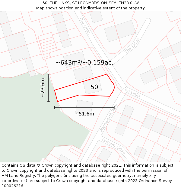 50, THE LINKS, ST LEONARDS-ON-SEA, TN38 0UW: Plot and title map