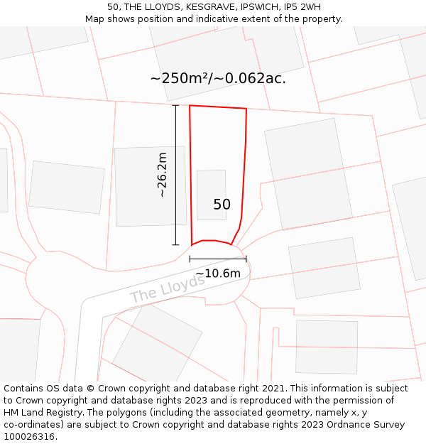 50, THE LLOYDS, KESGRAVE, IPSWICH, IP5 2WH: Plot and title map