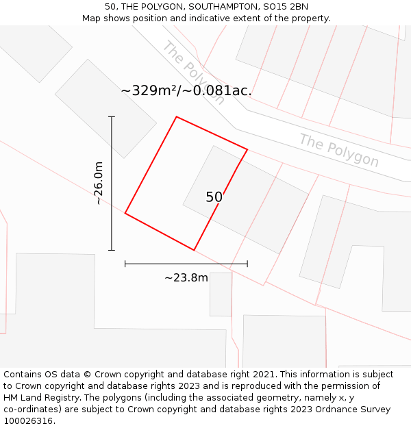 50, THE POLYGON, SOUTHAMPTON, SO15 2BN: Plot and title map