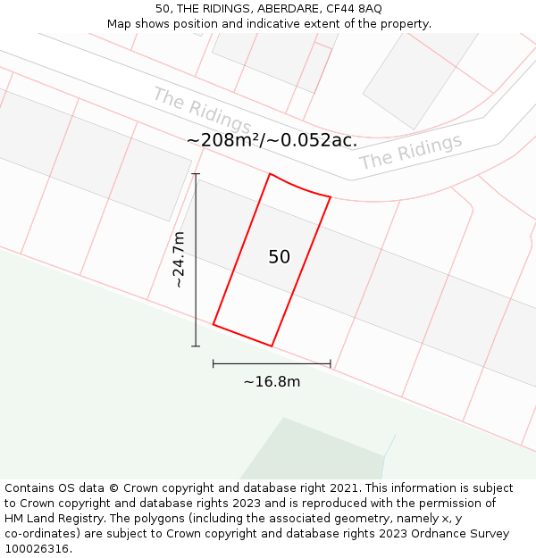50, THE RIDINGS, ABERDARE, CF44 8AQ: Plot and title map