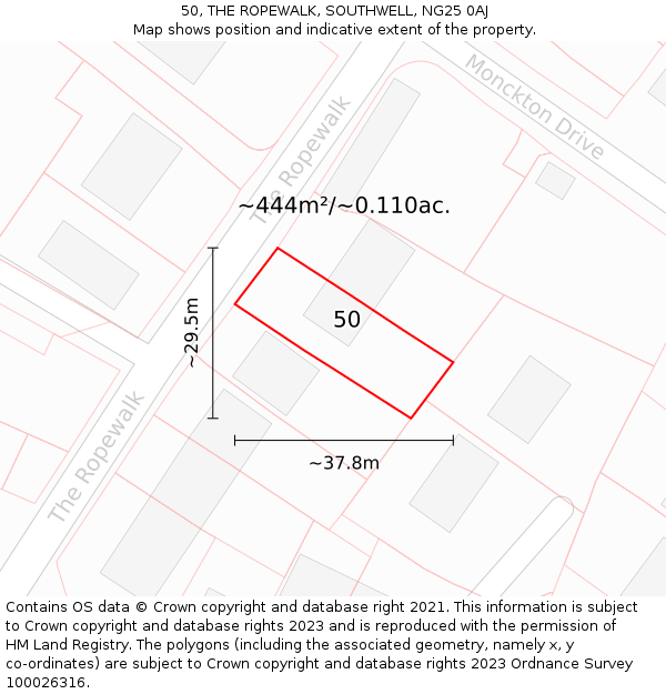 50, THE ROPEWALK, SOUTHWELL, NG25 0AJ: Plot and title map