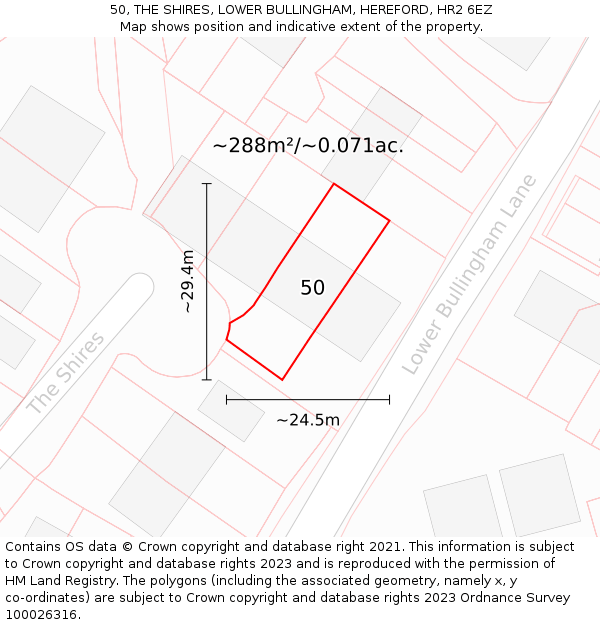 50, THE SHIRES, LOWER BULLINGHAM, HEREFORD, HR2 6EZ: Plot and title map