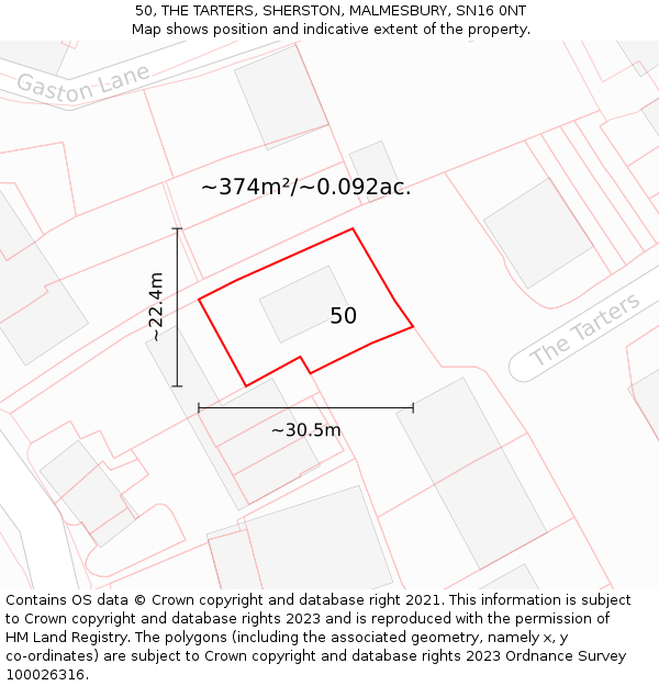 50, THE TARTERS, SHERSTON, MALMESBURY, SN16 0NT: Plot and title map