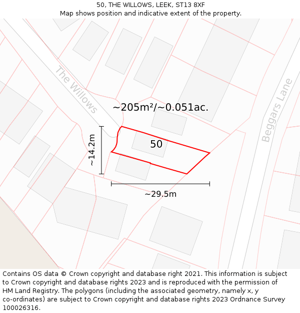 50, THE WILLOWS, LEEK, ST13 8XF: Plot and title map
