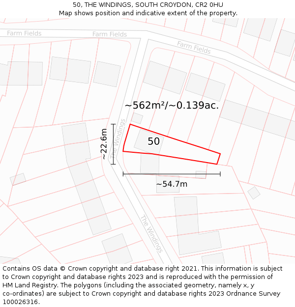 50, THE WINDINGS, SOUTH CROYDON, CR2 0HU: Plot and title map