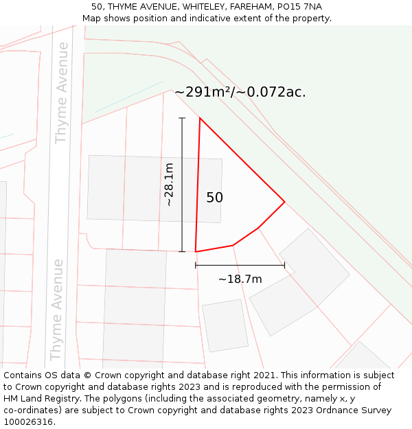 50, THYME AVENUE, WHITELEY, FAREHAM, PO15 7NA: Plot and title map