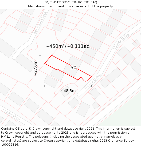 50, TINNEY DRIVE, TRURO, TR1 1AQ: Plot and title map