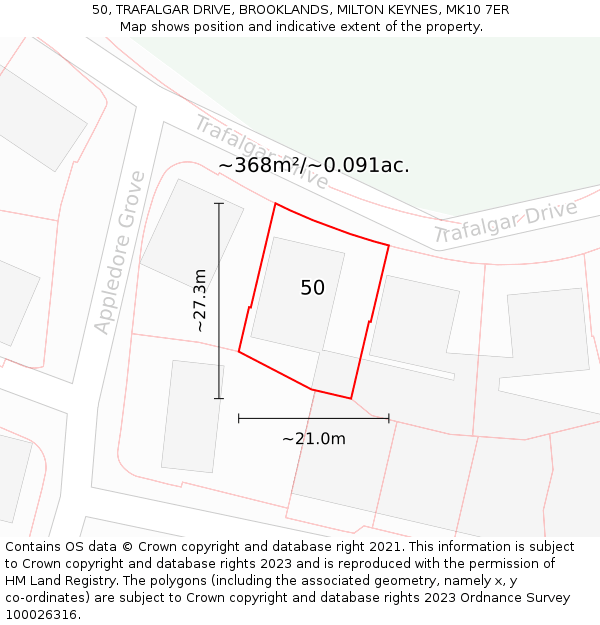 50, TRAFALGAR DRIVE, BROOKLANDS, MILTON KEYNES, MK10 7ER: Plot and title map