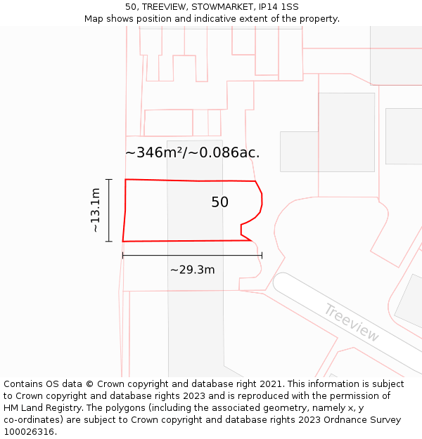 50, TREEVIEW, STOWMARKET, IP14 1SS: Plot and title map