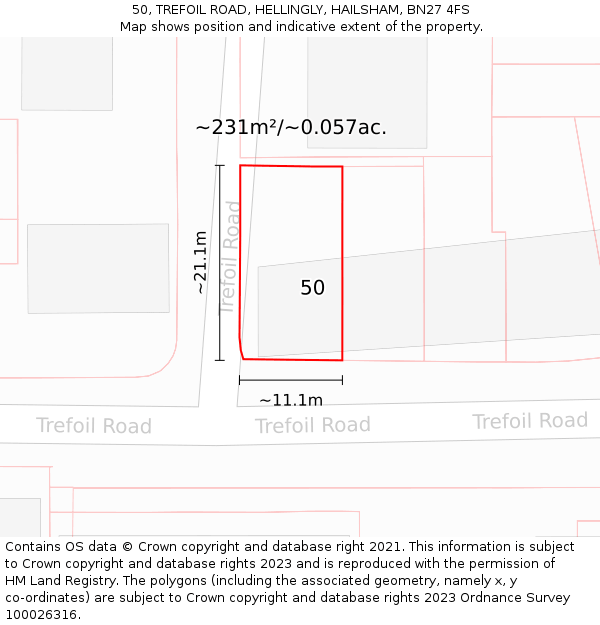 50, TREFOIL ROAD, HELLINGLY, HAILSHAM, BN27 4FS: Plot and title map