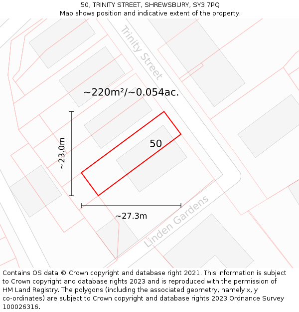50, TRINITY STREET, SHREWSBURY, SY3 7PQ: Plot and title map