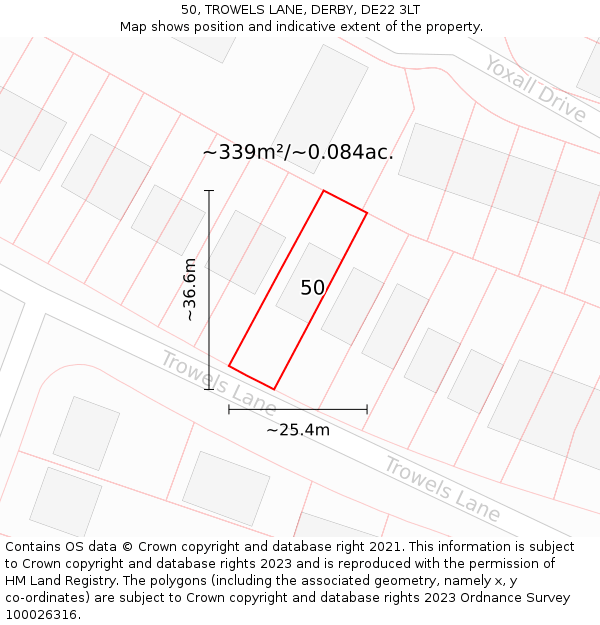 50, TROWELS LANE, DERBY, DE22 3LT: Plot and title map
