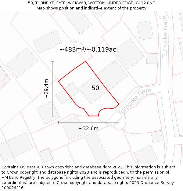 50, TURNPIKE GATE, WICKWAR, WOTTON-UNDER-EDGE, GL12 8ND: Plot and title map