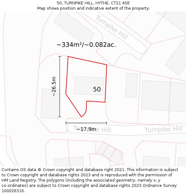 50, TURNPIKE HILL, HYTHE, CT21 4SE: Plot and title map