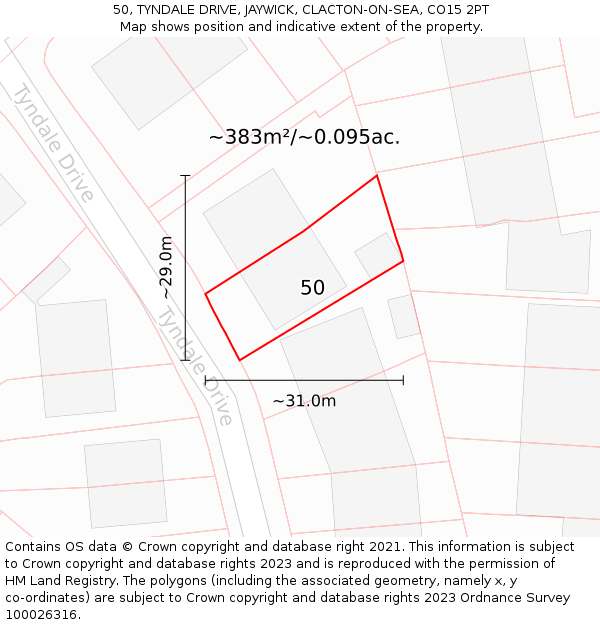 50, TYNDALE DRIVE, JAYWICK, CLACTON-ON-SEA, CO15 2PT: Plot and title map