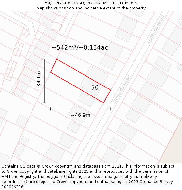 50, UPLANDS ROAD, BOURNEMOUTH, BH8 9SS: Plot and title map