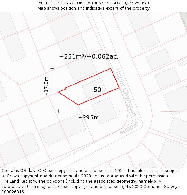 50, UPPER CHYNGTON GARDENS, SEAFORD, BN25 3SD: Plot and title map