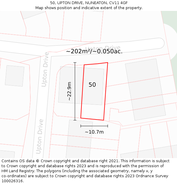 50, UPTON DRIVE, NUNEATON, CV11 4GF: Plot and title map