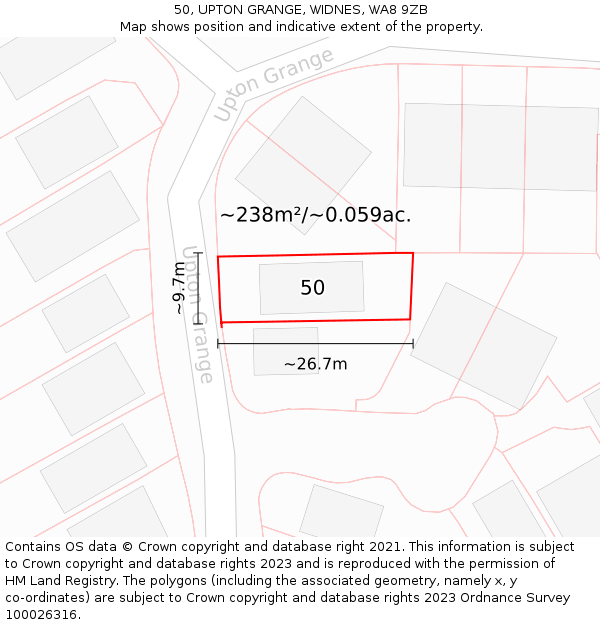 50, UPTON GRANGE, WIDNES, WA8 9ZB: Plot and title map