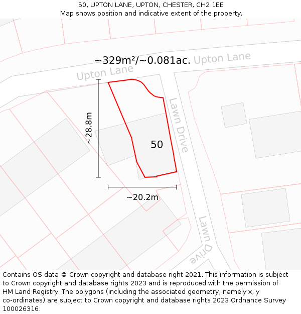 50, UPTON LANE, UPTON, CHESTER, CH2 1EE: Plot and title map