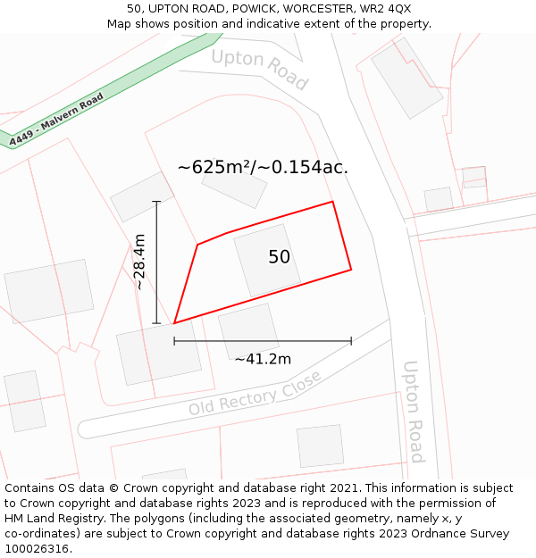 50, UPTON ROAD, POWICK, WORCESTER, WR2 4QX: Plot and title map
