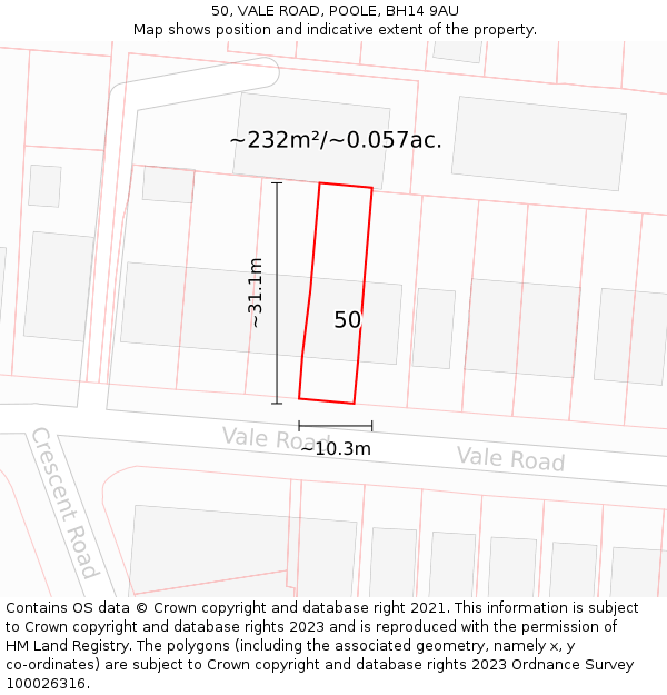 50, VALE ROAD, POOLE, BH14 9AU: Plot and title map