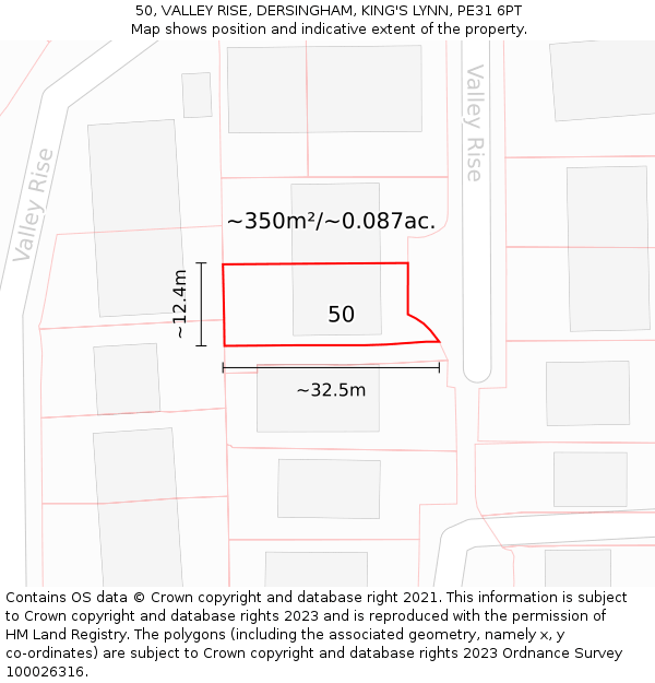 50, VALLEY RISE, DERSINGHAM, KING'S LYNN, PE31 6PT: Plot and title map