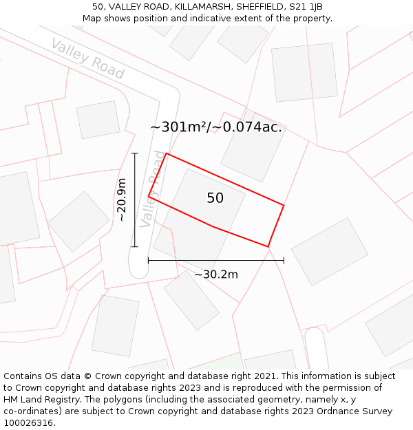 50, VALLEY ROAD, KILLAMARSH, SHEFFIELD, S21 1JB: Plot and title map