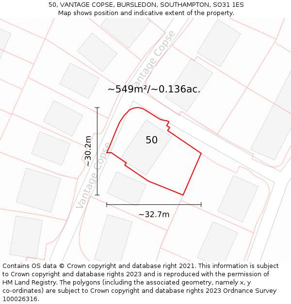 50, VANTAGE COPSE, BURSLEDON, SOUTHAMPTON, SO31 1ES: Plot and title map