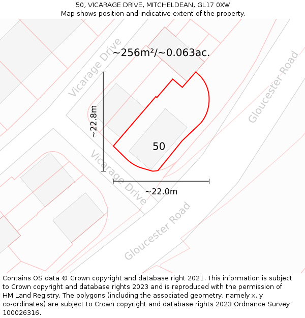 50, VICARAGE DRIVE, MITCHELDEAN, GL17 0XW: Plot and title map