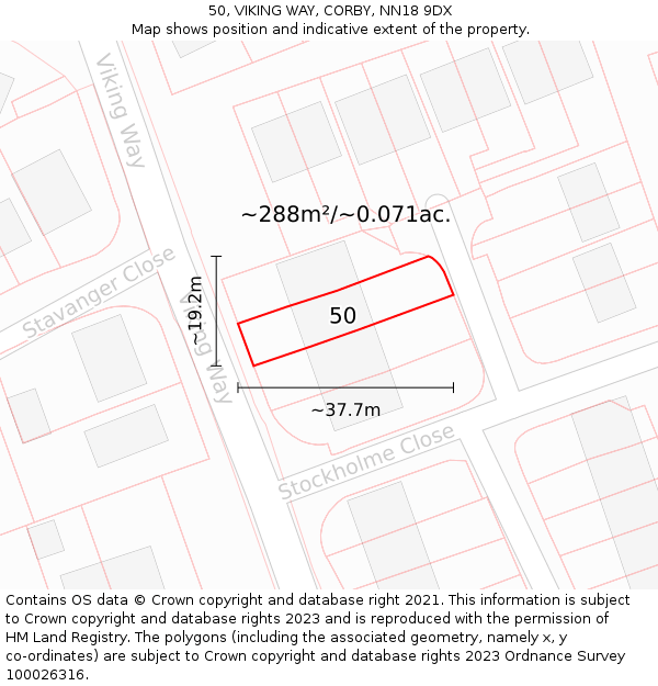 50, VIKING WAY, CORBY, NN18 9DX: Plot and title map
