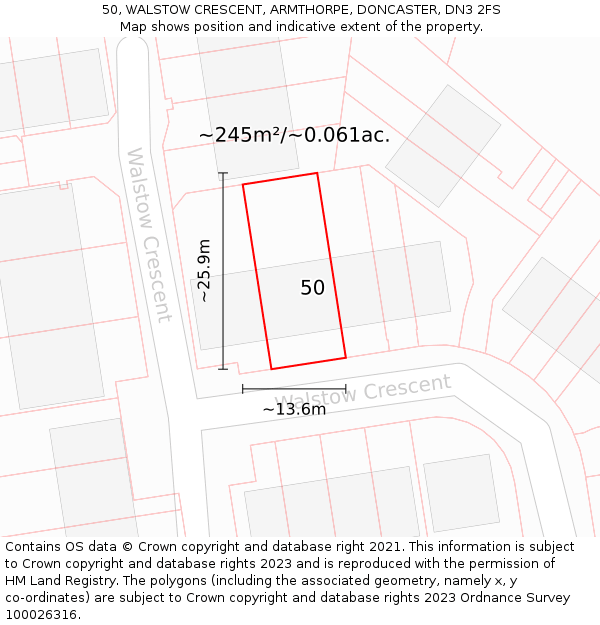 50, WALSTOW CRESCENT, ARMTHORPE, DONCASTER, DN3 2FS: Plot and title map