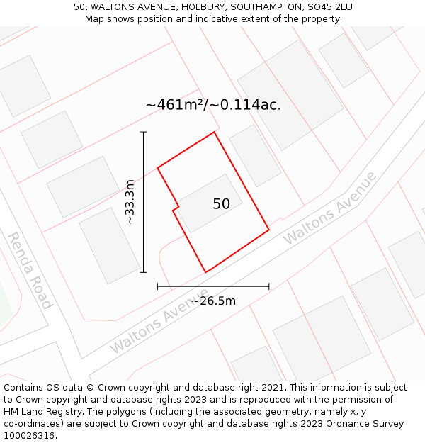 50, WALTONS AVENUE, HOLBURY, SOUTHAMPTON, SO45 2LU: Plot and title map