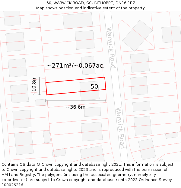 50, WARWICK ROAD, SCUNTHORPE, DN16 1EZ: Plot and title map