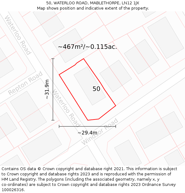 50, WATERLOO ROAD, MABLETHORPE, LN12 1JX: Plot and title map