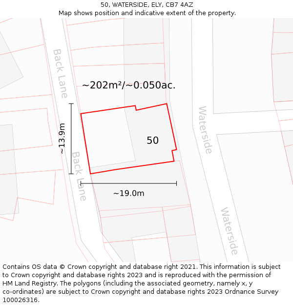 50, WATERSIDE, ELY, CB7 4AZ: Plot and title map