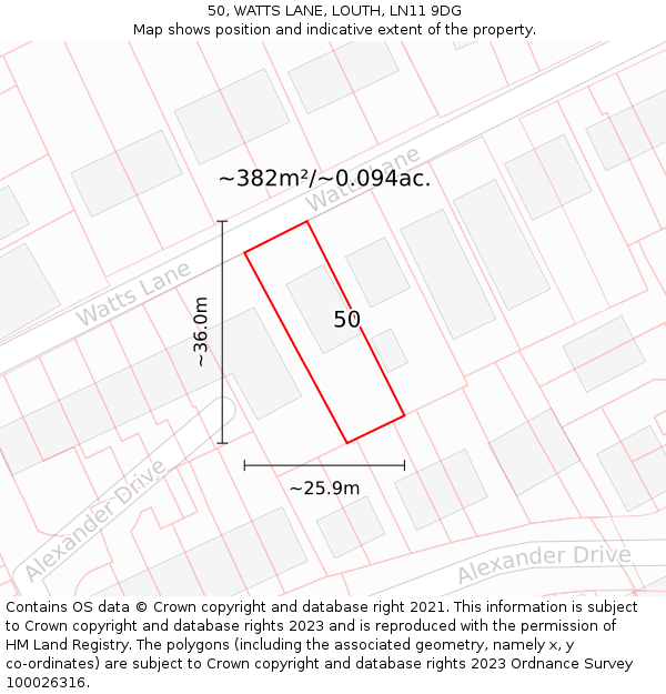 50, WATTS LANE, LOUTH, LN11 9DG: Plot and title map