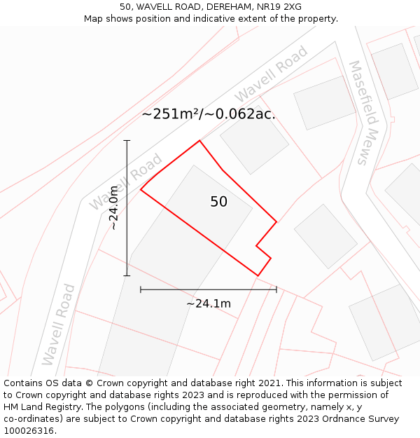 50, WAVELL ROAD, DEREHAM, NR19 2XG: Plot and title map
