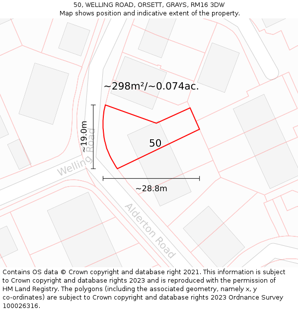 50, WELLING ROAD, ORSETT, GRAYS, RM16 3DW: Plot and title map