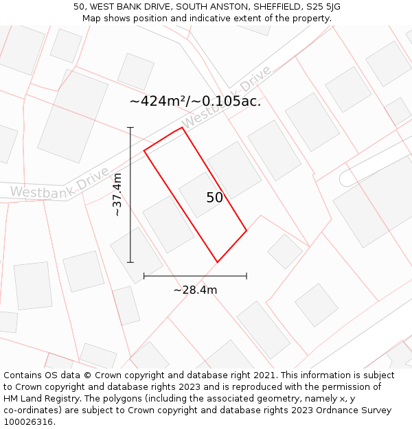 50, WEST BANK DRIVE, SOUTH ANSTON, SHEFFIELD, S25 5JG: Plot and title map