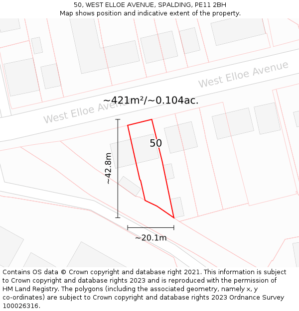 50, WEST ELLOE AVENUE, SPALDING, PE11 2BH: Plot and title map